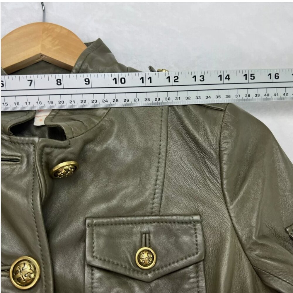 Tory Burch Sergeant Pepper Olive Green BUTTER SOFT Leather Military Jacket - Picture 14 of 16